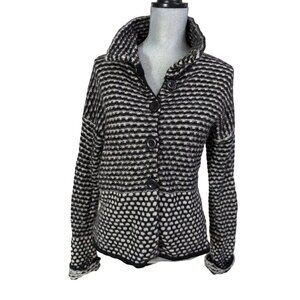 Chiaramente Cardigan Sweater Womens L Black White Button Front‎ Wool Blend Italy